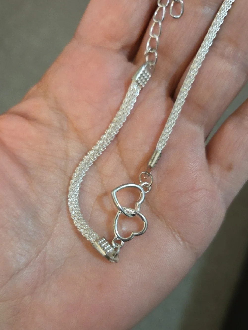 Silver Tone Double Heart Chain Bracelet With Extender 7in - Women Jewelry